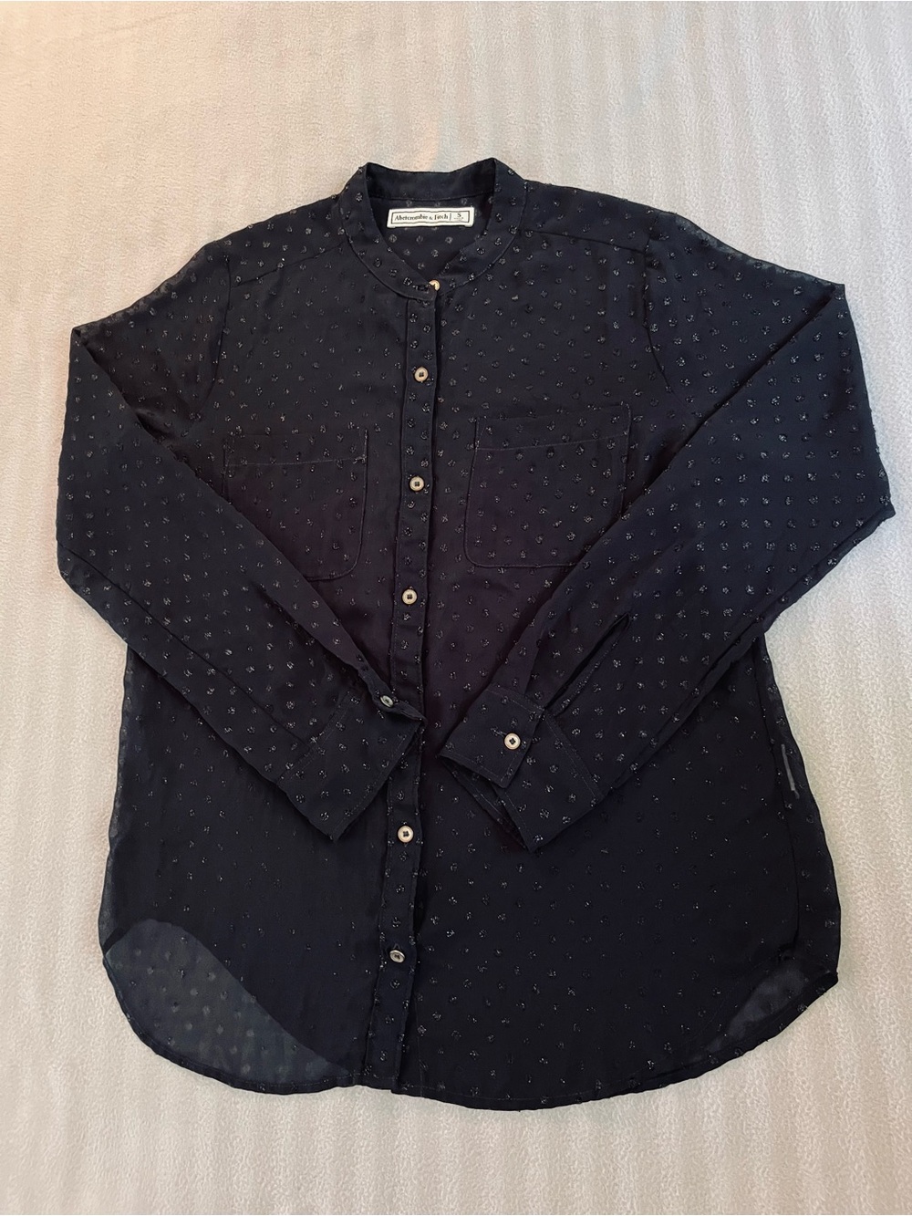 Abercrombie & Fitch Navy Button-Down Mandarin-Collar Shirt